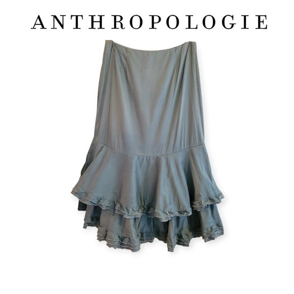 Anthropologie Odille vintage Y2K teal tiered low-slung maxi skirt size 2 EUC - Picture 1 of 9
